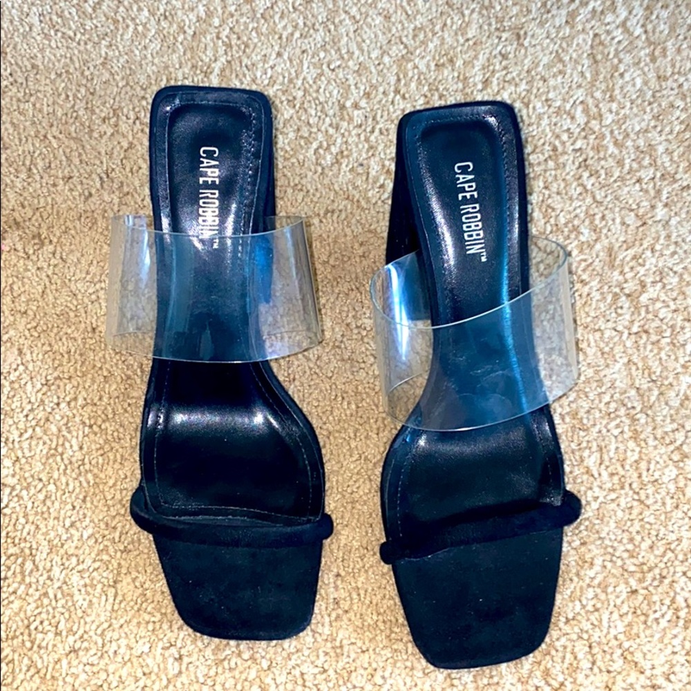 black heels with clear heel